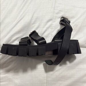Black Chunky Sandals with Buckle Straps